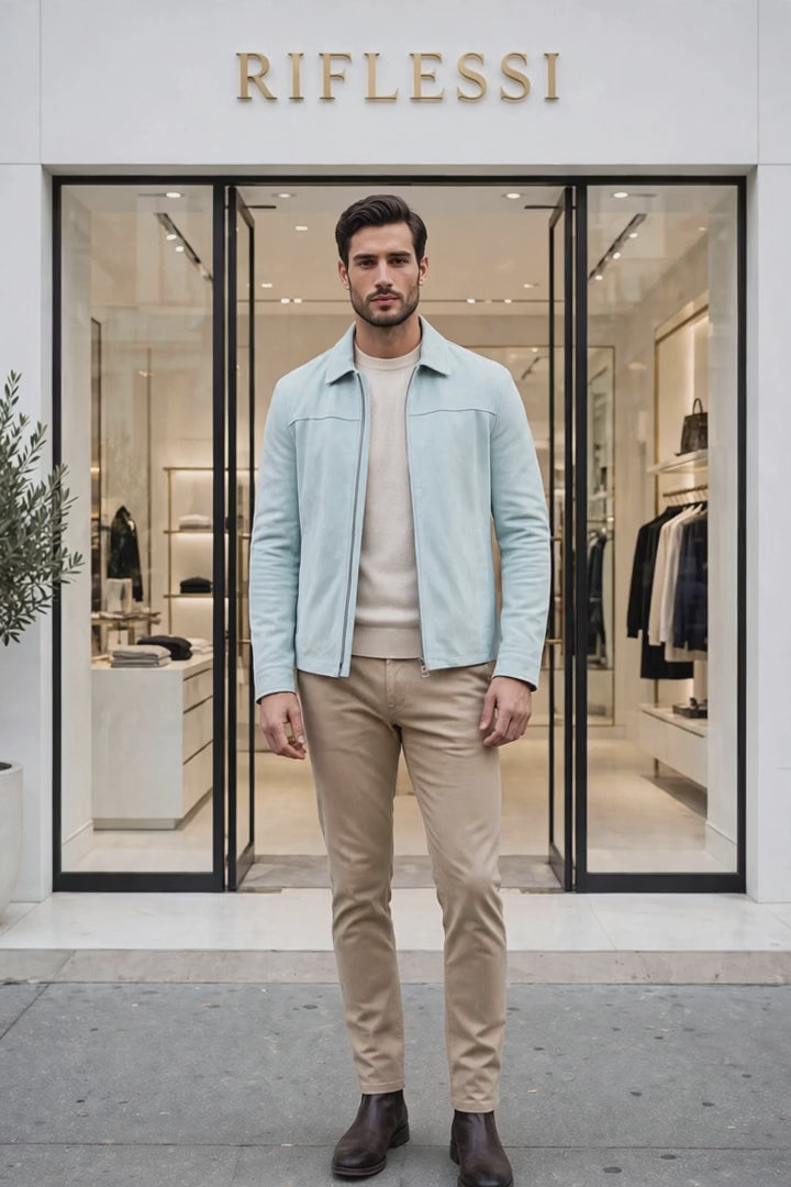 Kired Juan Lambskin Suede Zip-Up Jacket — Aquamarine