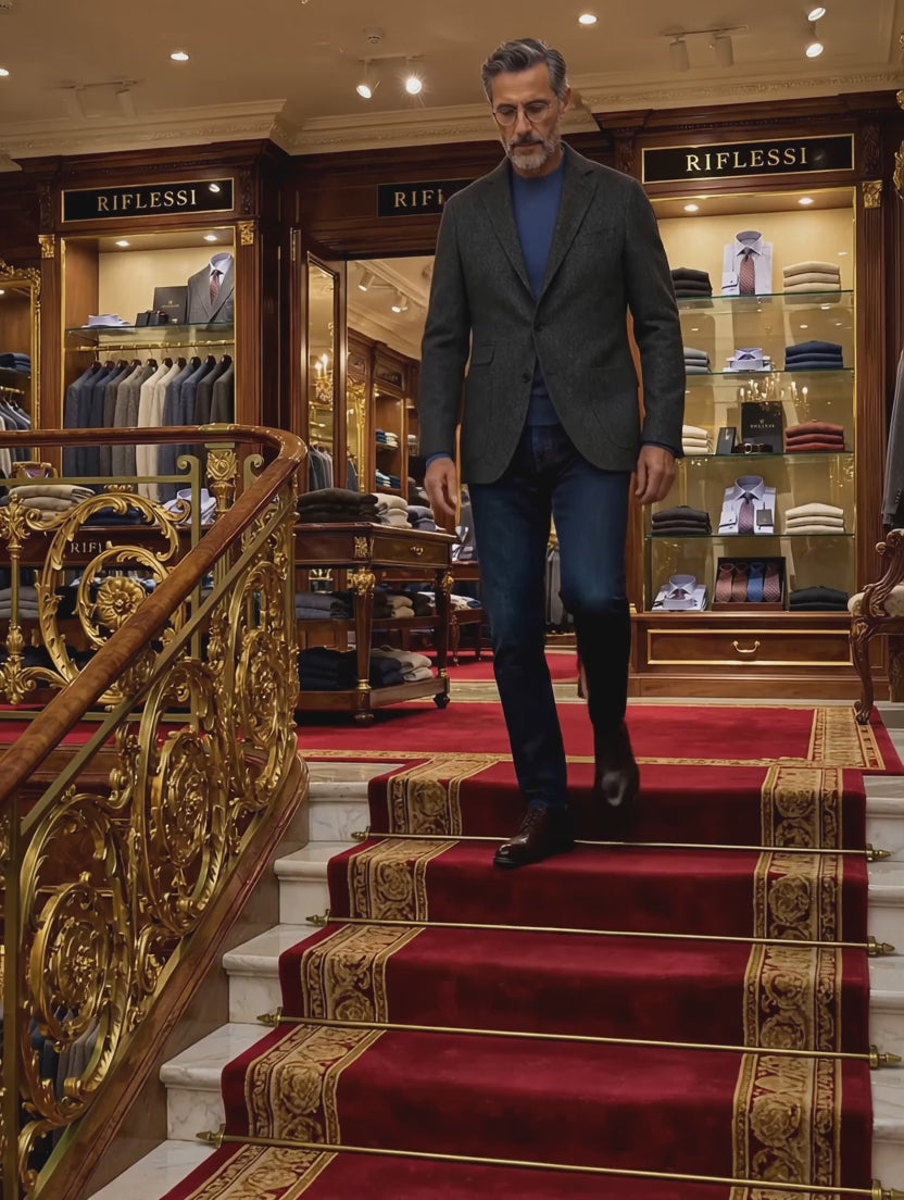 Sartorio Woven Virgin Wool-Silk-Linen Sport Jacket - stairs video