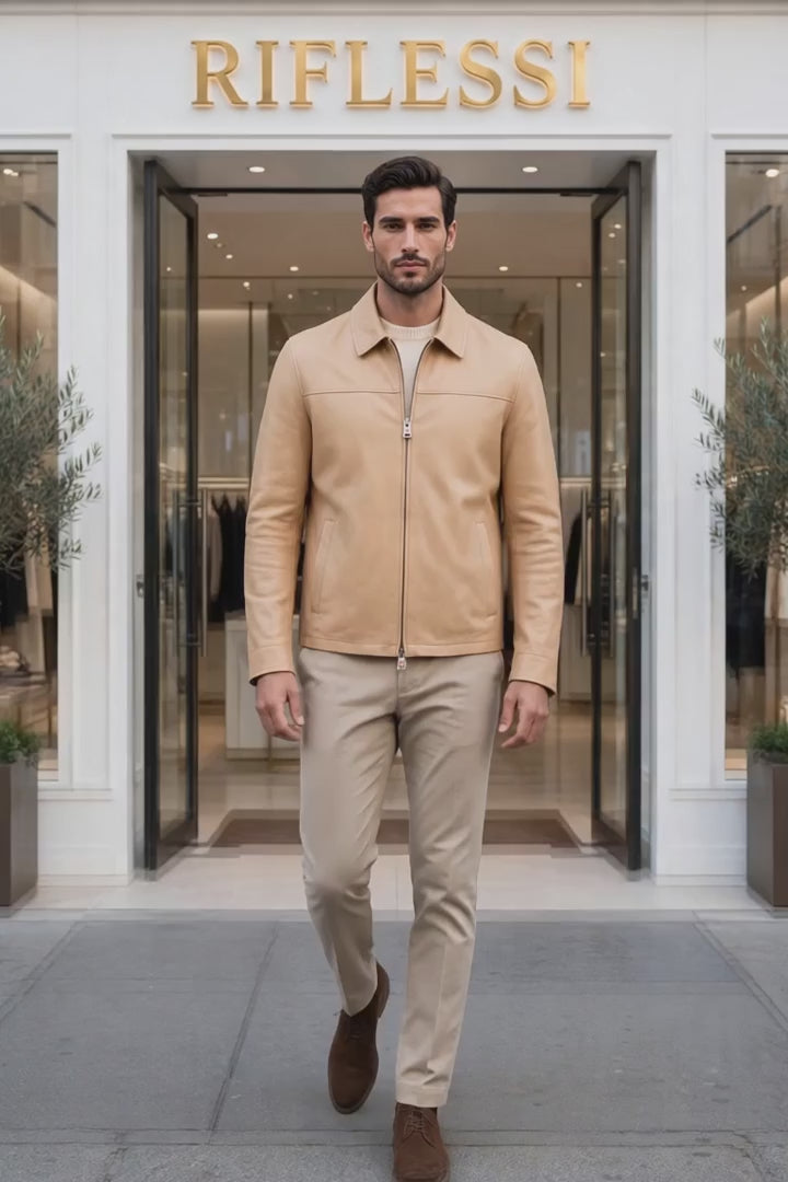 Kired Juan Lambskin Leather Zip-Up Jacket — Peach