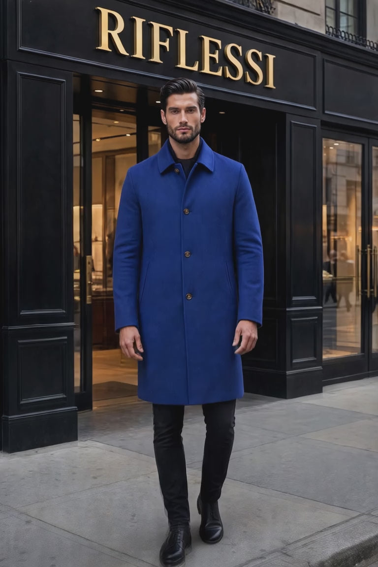 Kired Peak Reversible Cashmere Overcoat — Royal Blue / Beige