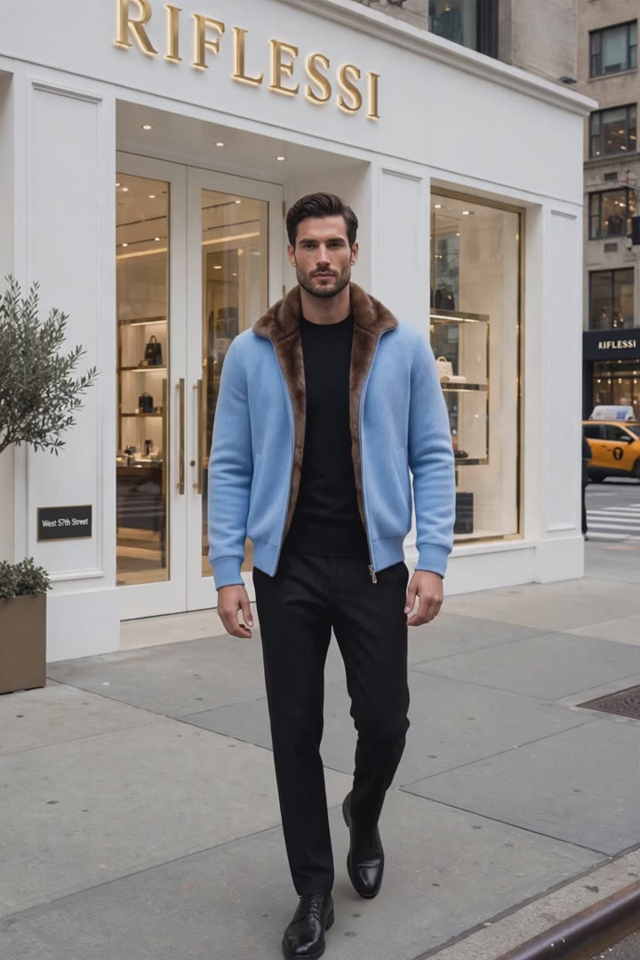 Sartorio Cashmere-Beaver Lined Bomber — Light Blue