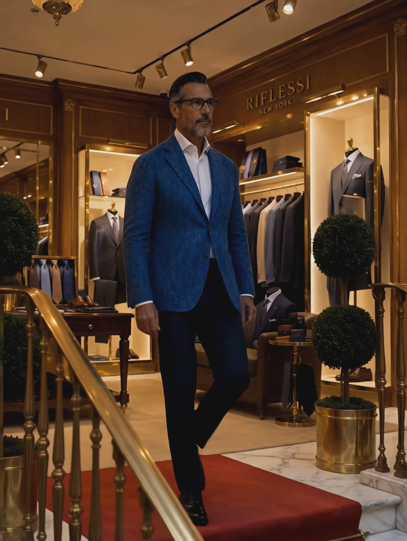 Sartorio Woven Virgin Wool-Cotton Sport Jacket — Cobalt — in the store