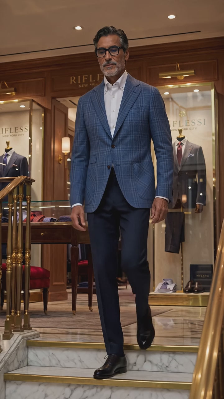 Sartorio Prince of Wales Cashmere Sport Jacket — Cornflower Blue/ Light Blue — in the store
