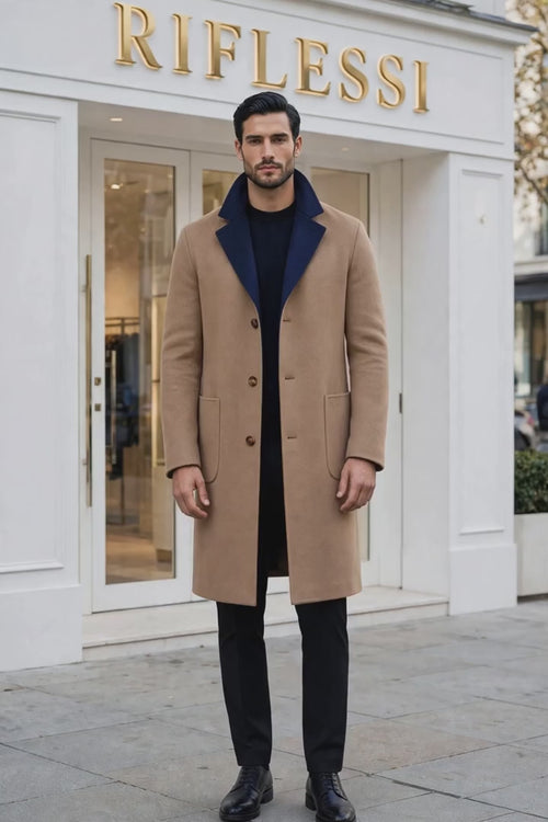 Kired by Kiton PARANA1 Cashmere Reversible Overcoat — Tan | Midnight Blue