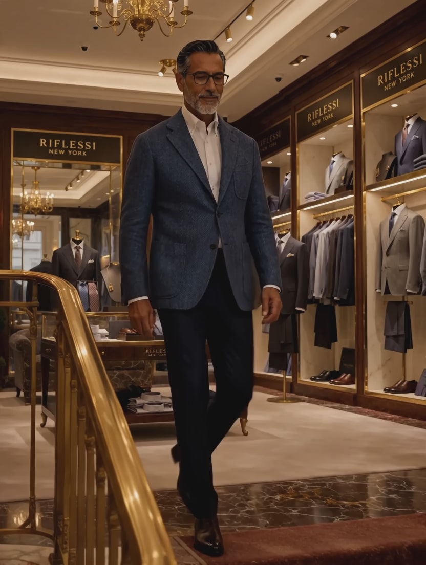 Sartorio Herringbone Virgin Wool Sport Jacket — Blue — in the store
