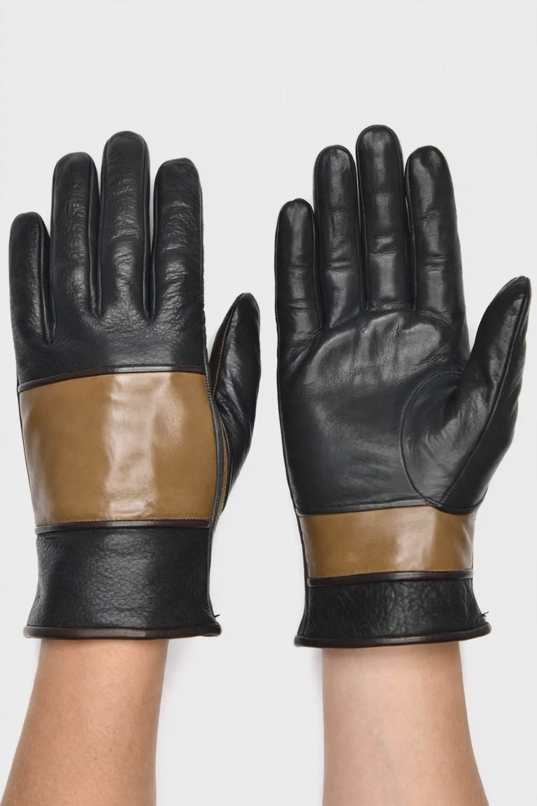 Color Blocked Leather Gloves - hands rotate 360