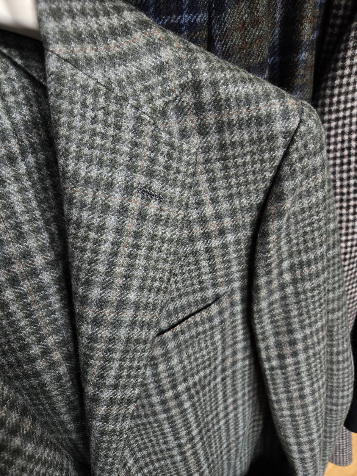 Sartorio Prince of Wales Cashmere Sport Jacket — Sage/ Light Grey
