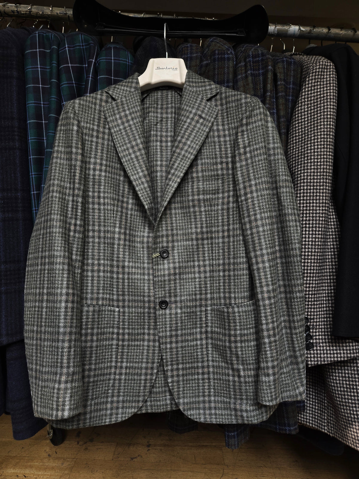 Sartorio Prince of Wales Cashmere Sport Jacket — Sage/ Light Grey