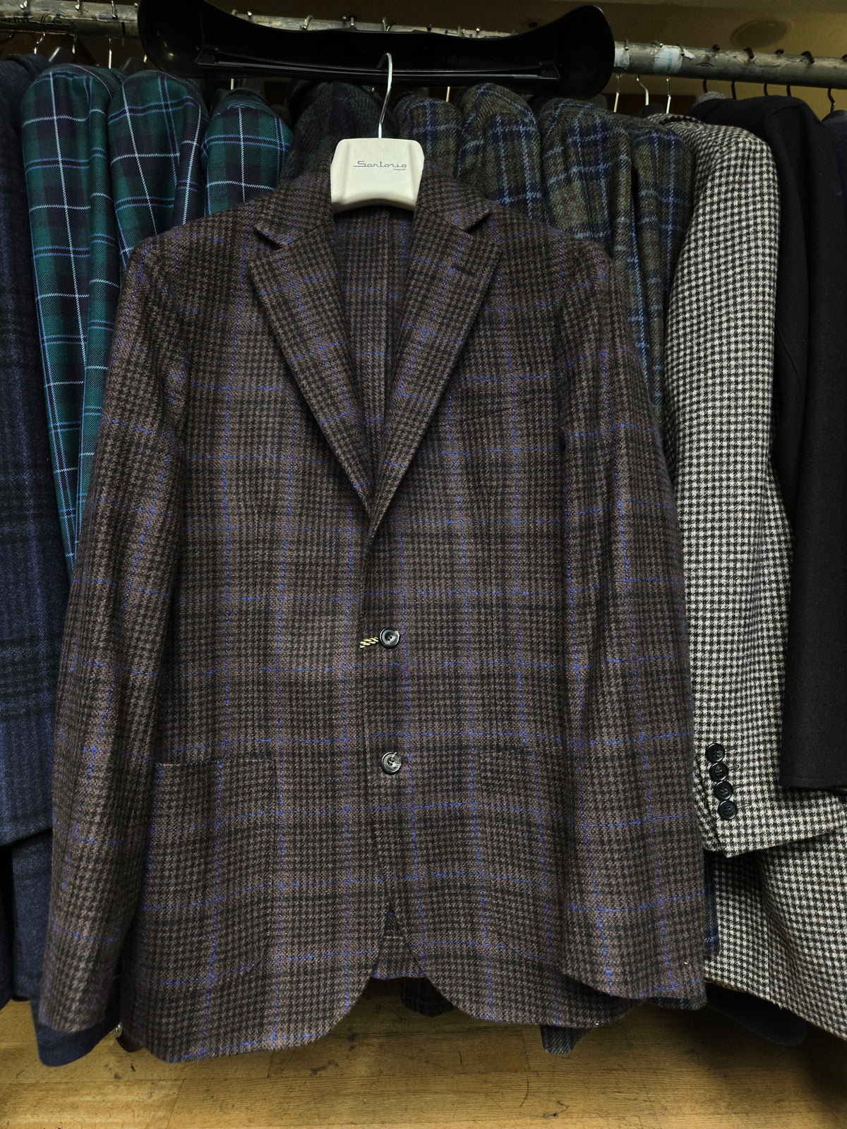 Sartorio Prince of Wales Cashmere Sport Jacket — Dark Brown/ Black