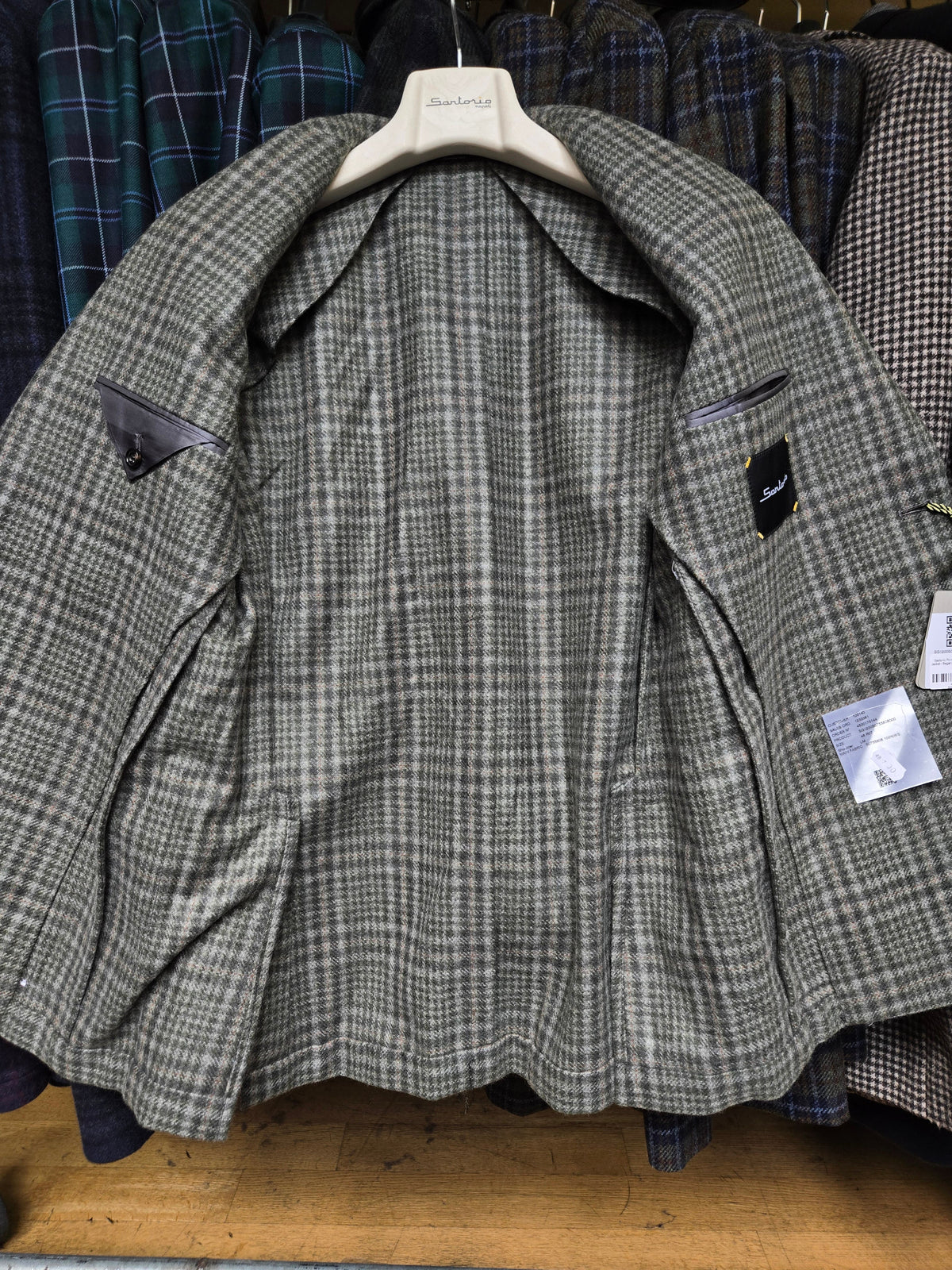 Sartorio Prince of Wales Cashmere Sport Jacket — Sage/ Light Grey