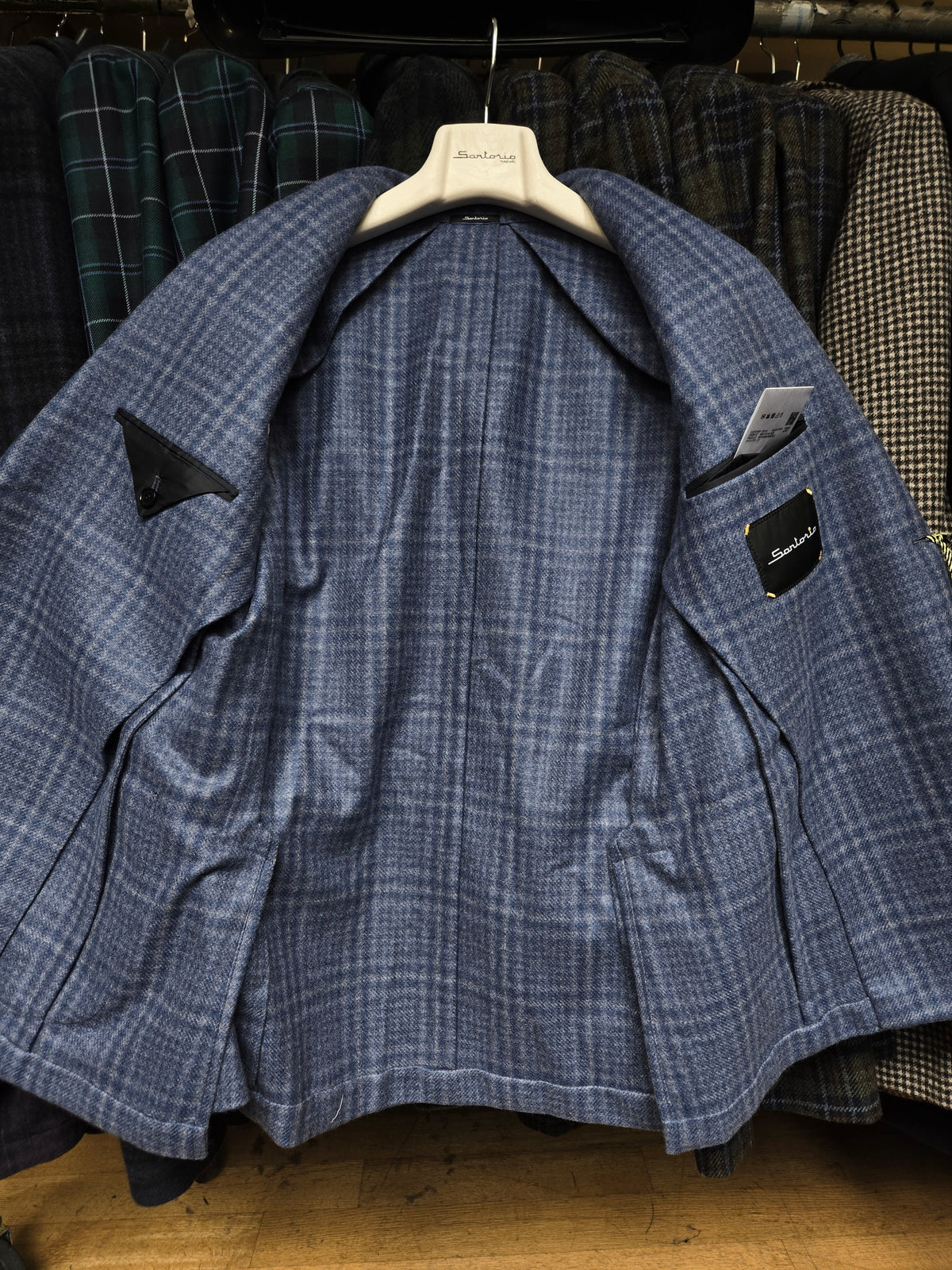 Sartorio Prince of Wales Cashmere Sport Jacket — Cornflower Blue/ Light Blue