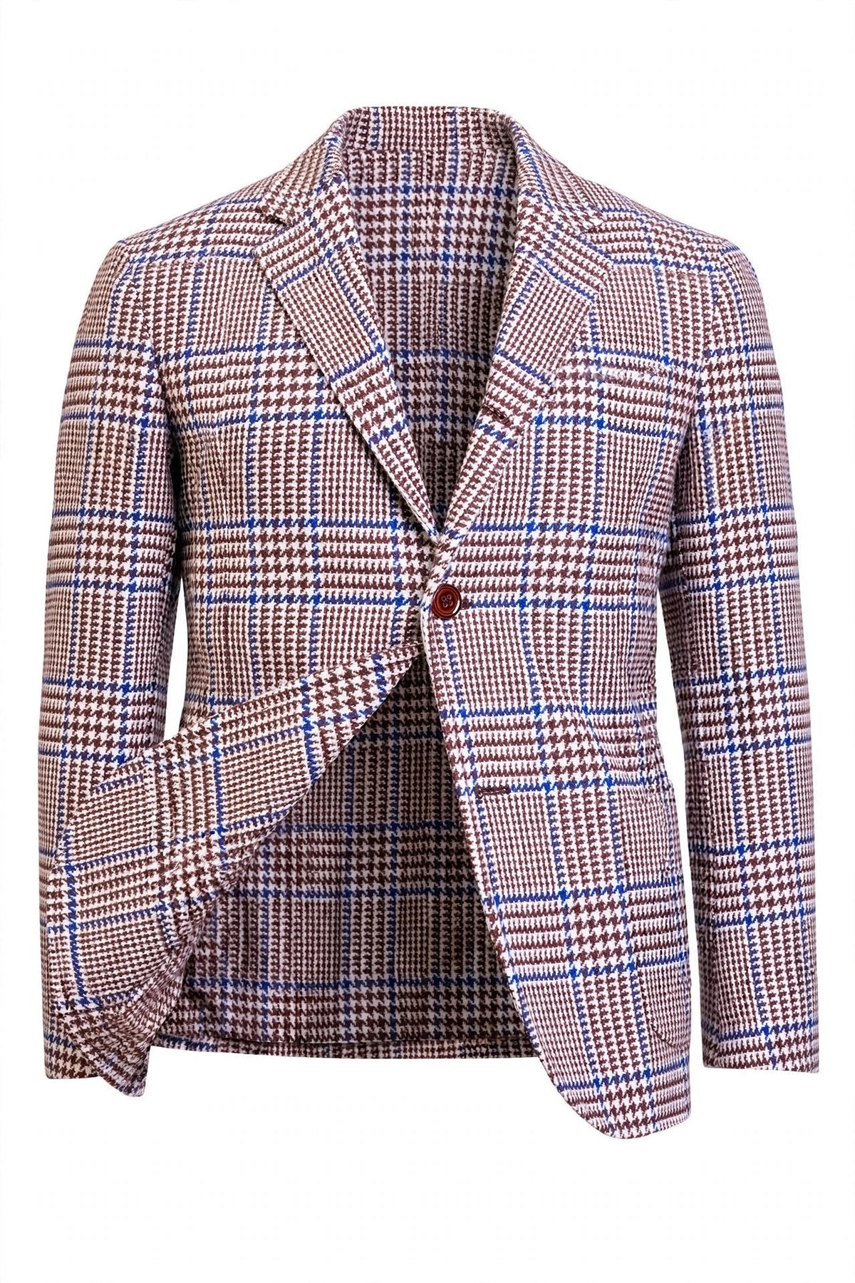 Sartorio Prince of Wales Wool Sport Jacket — Brown/ Cream