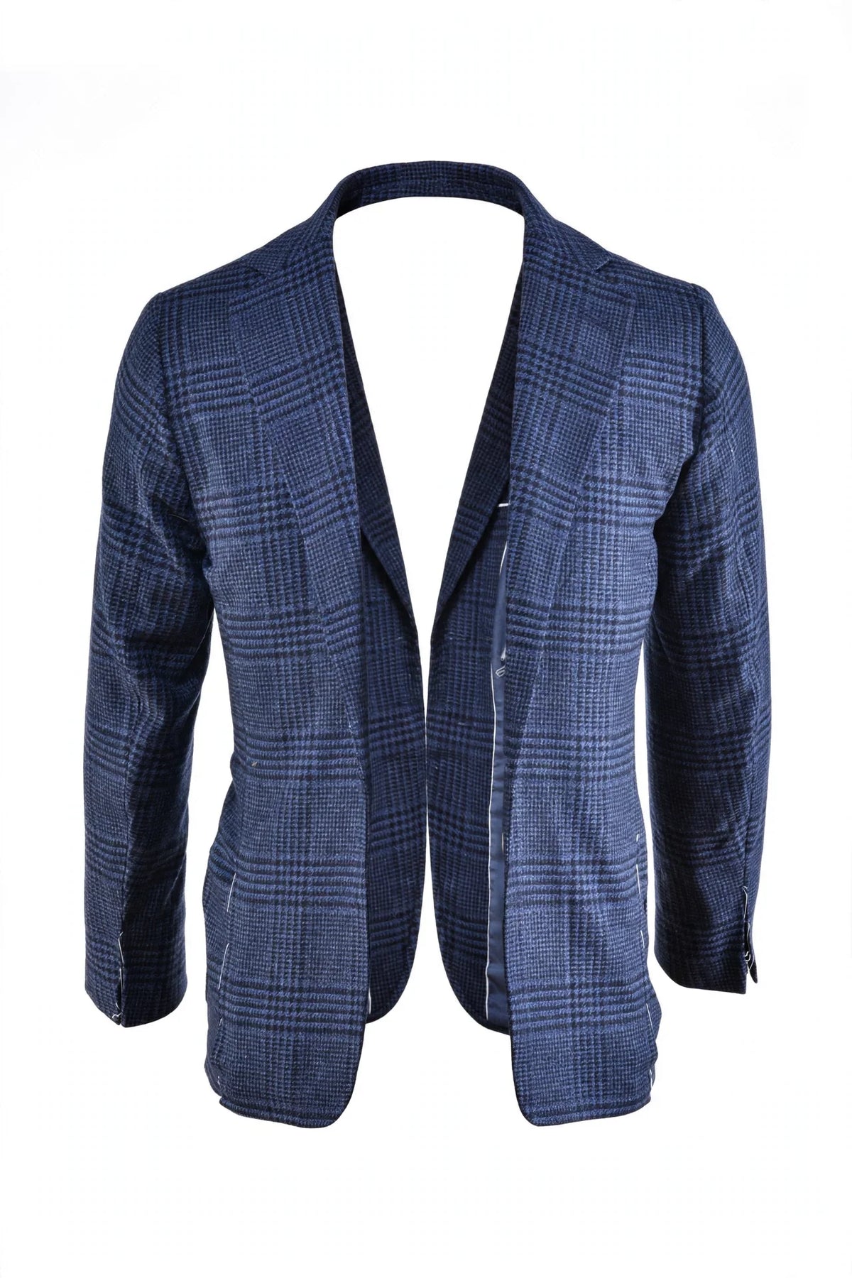 Sartorio Prince of Wales Wool Sport Jacket — Dark Blue