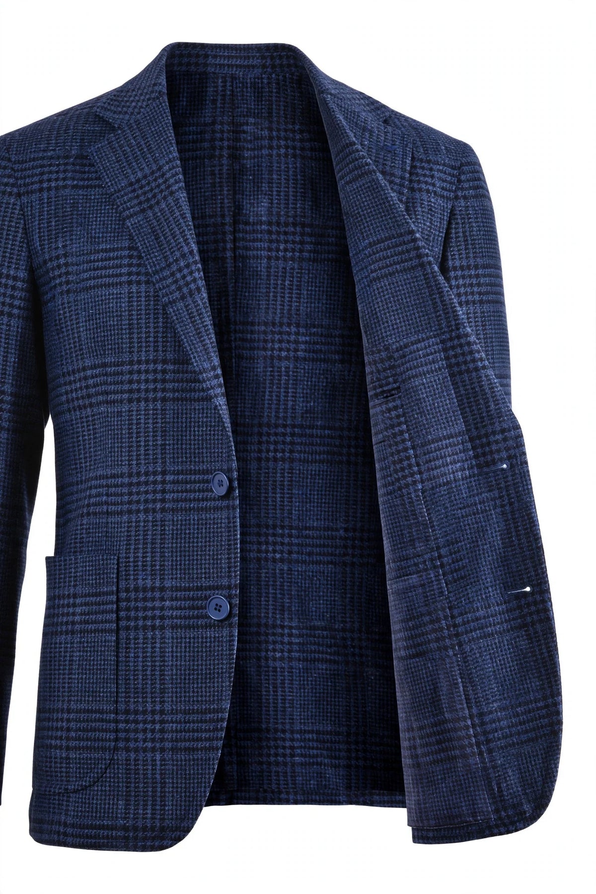 Sartorio Prince of Wales Wool Sport Jacket — Dark Blue