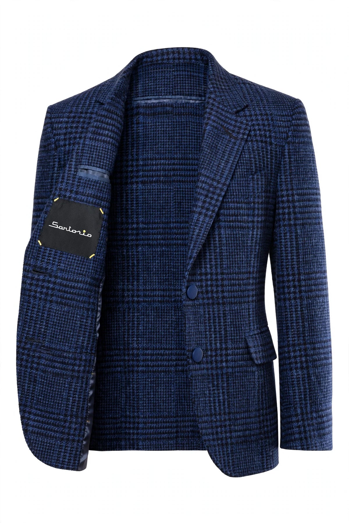 Sartorio Prince of Wales Wool Sport Jacket — Dark Blue