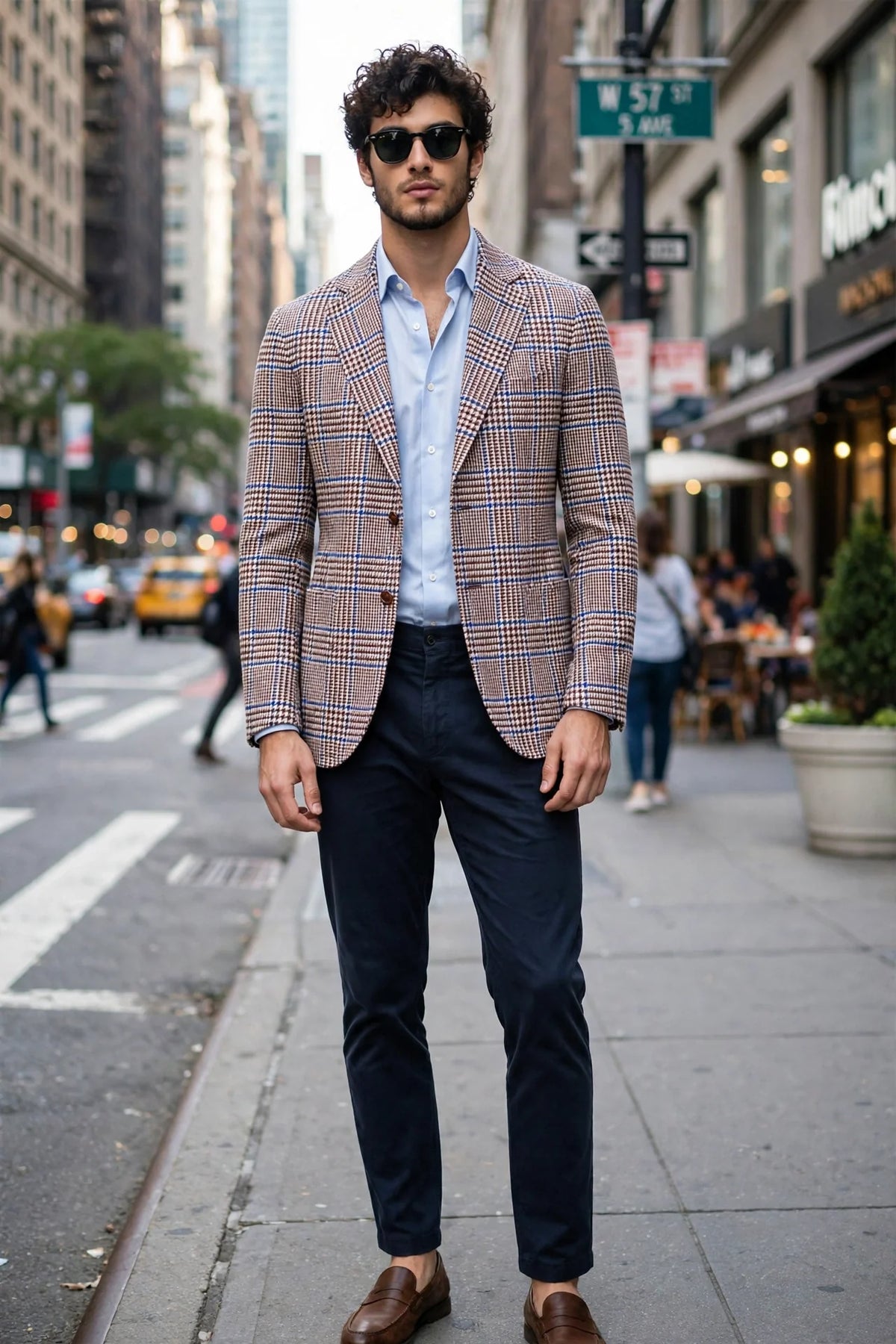 Sartorio Prince of Wales Wool Sport Jacket — Brown/ Cream