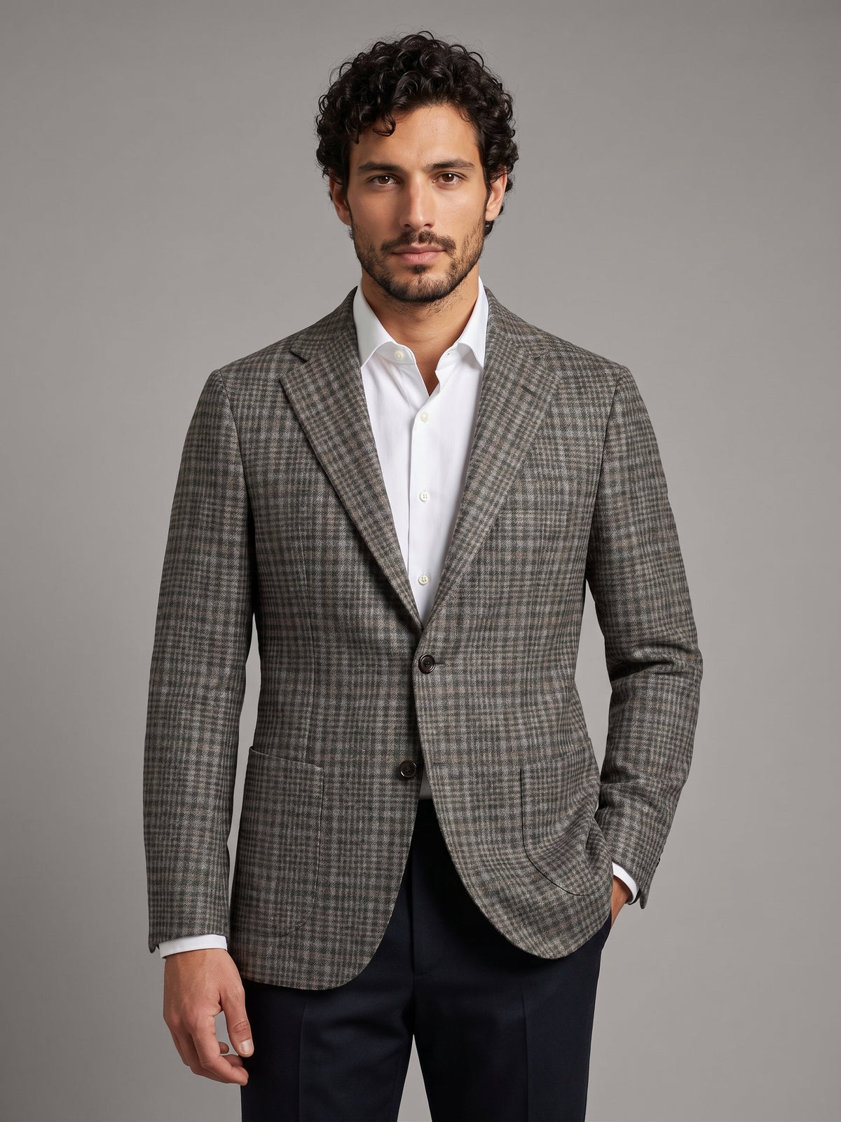 Sartorio Prince of Wales Cashmere Sport Jacket — Sage/ Light Grey