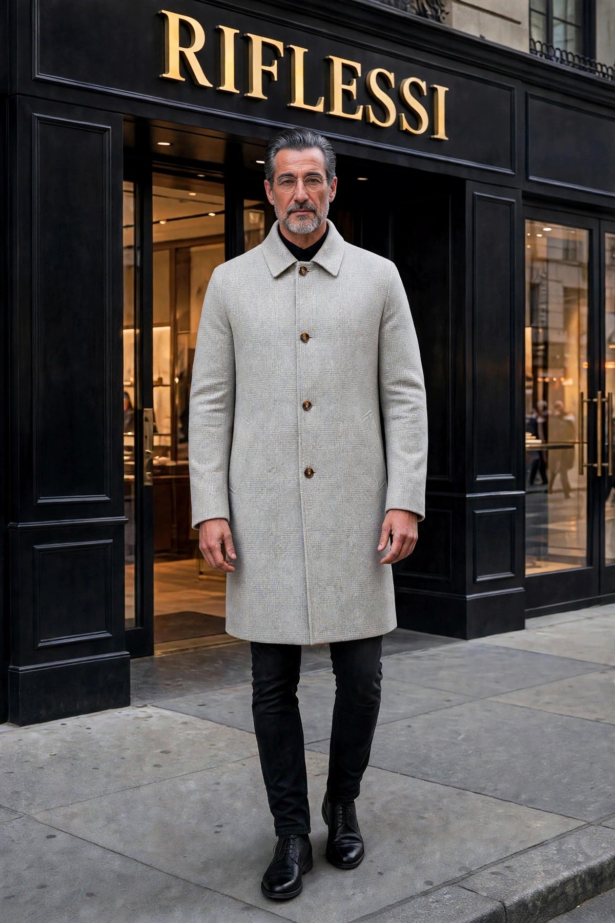 Kired Peak Reversible Cashmere Overcoat — Light Grey Check / Light Grey