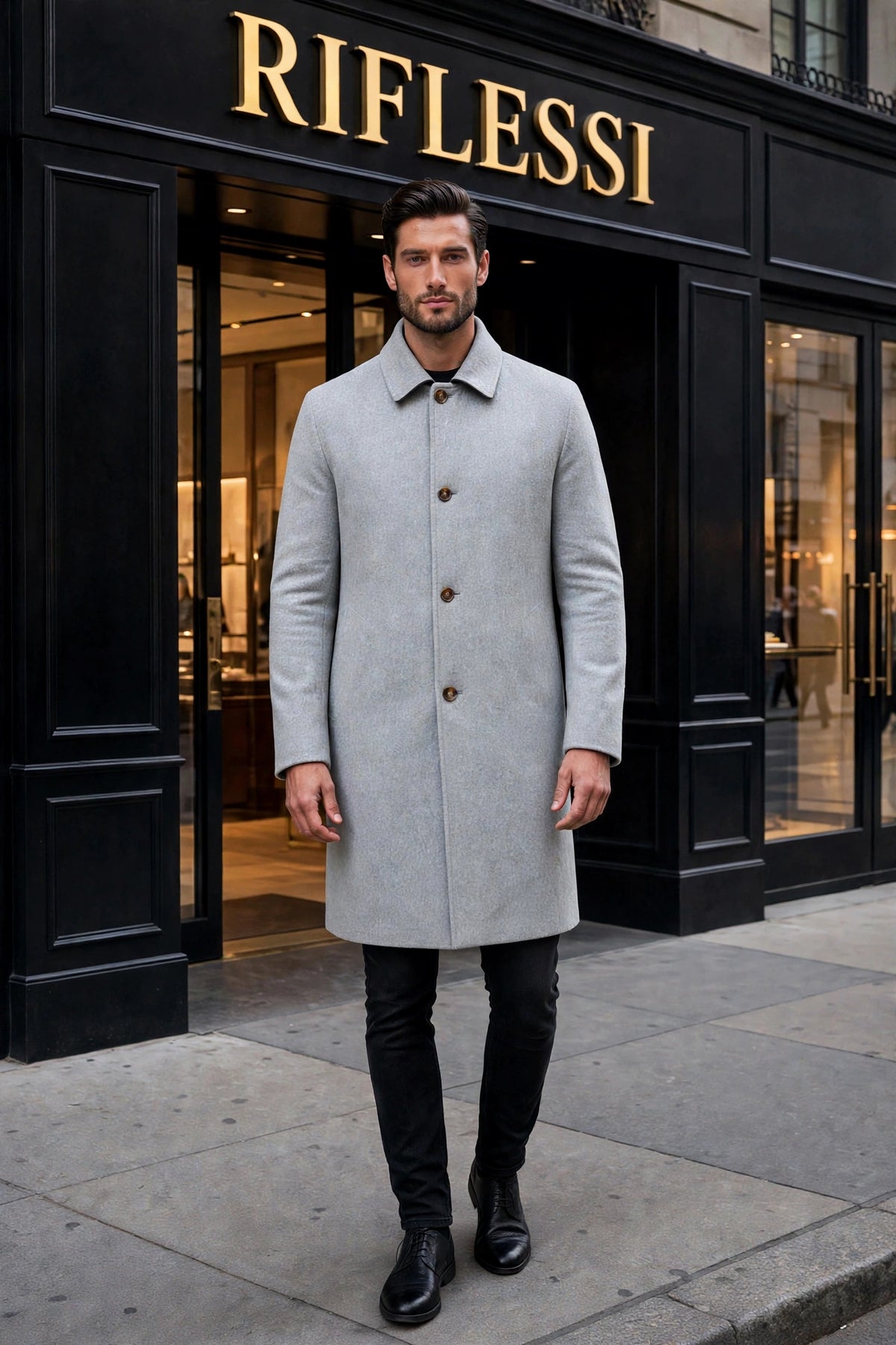 Kired Ines Reversible Overcoat — Black / Light Grey