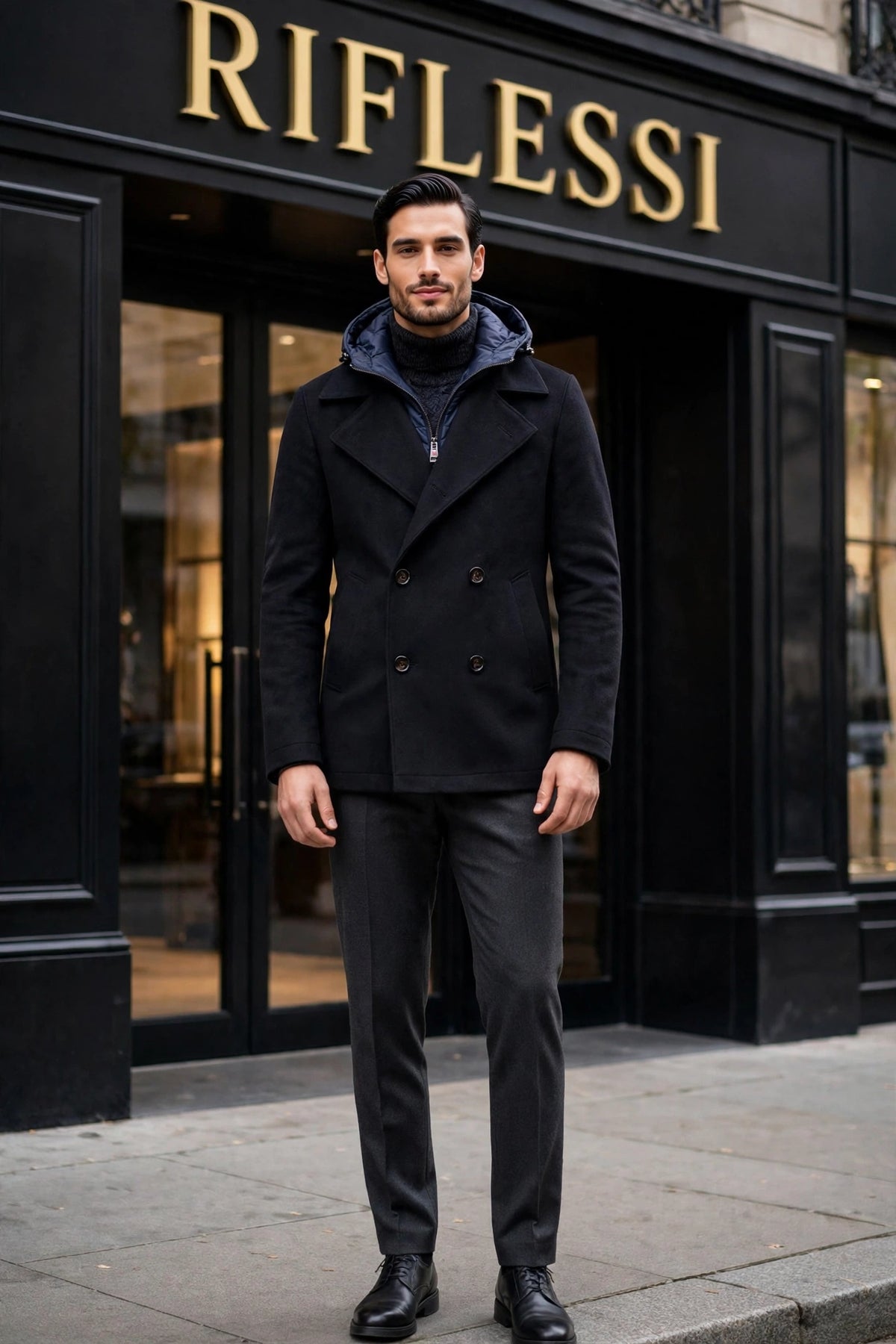 Kired Double-Breasted Overcoat w/ Detachable Lining