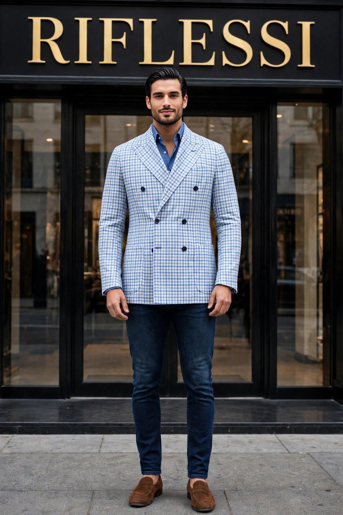 Sartorio Double Breasted Shepherd Check Cashmere Sport Jacket