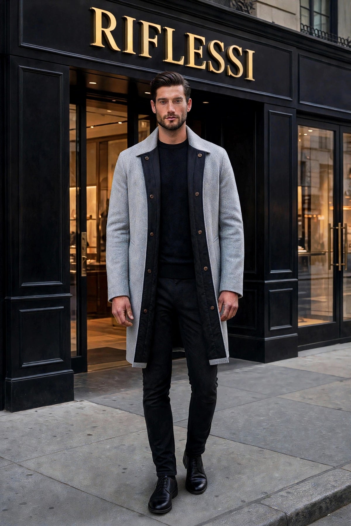 Kired Ines Reversible Overcoat — Black / Light Grey