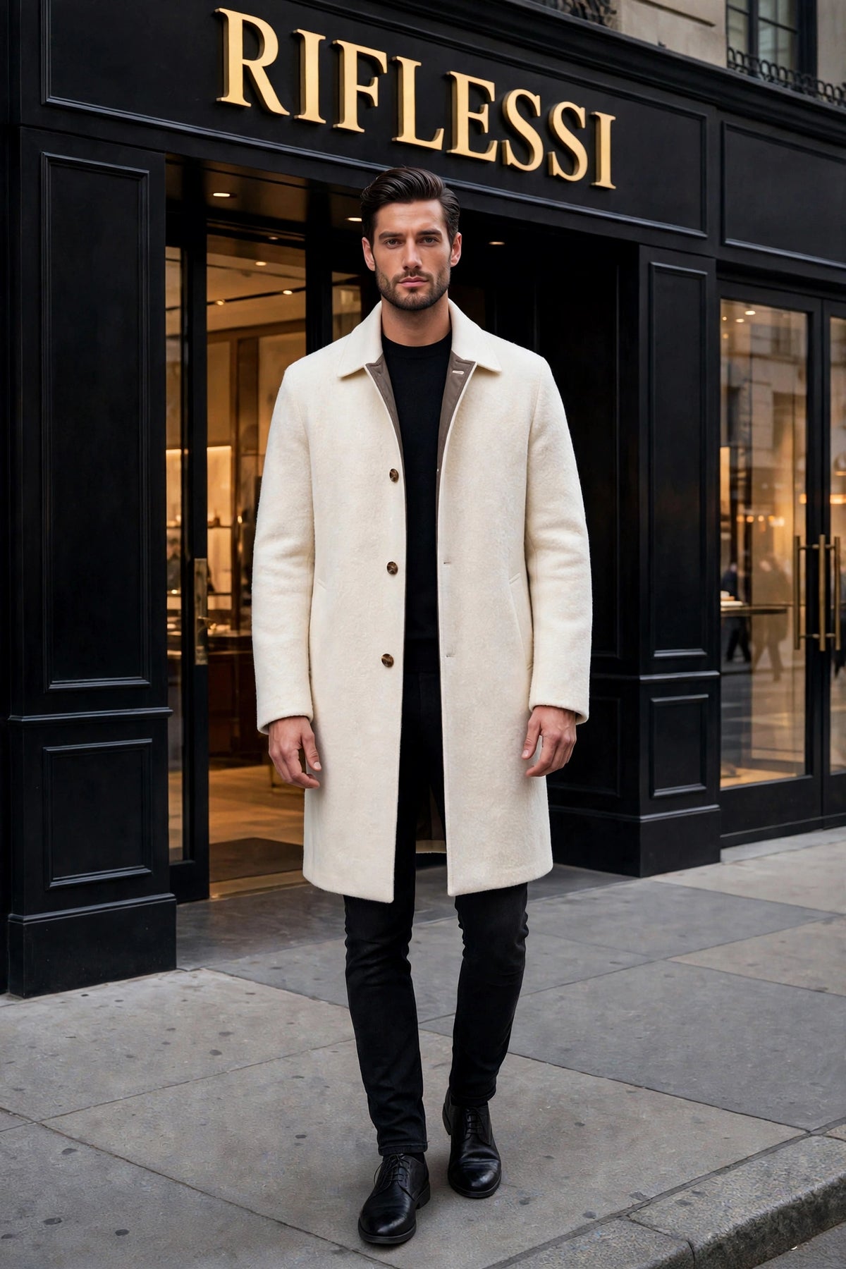 Kired Ines Reversible Overcoat — Brown / Cream White