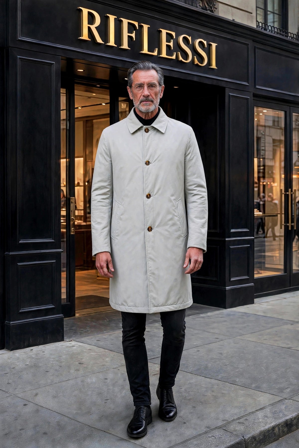 Kired Peak Reversible Cashmere Overcoat — Light Grey Check / Light Grey