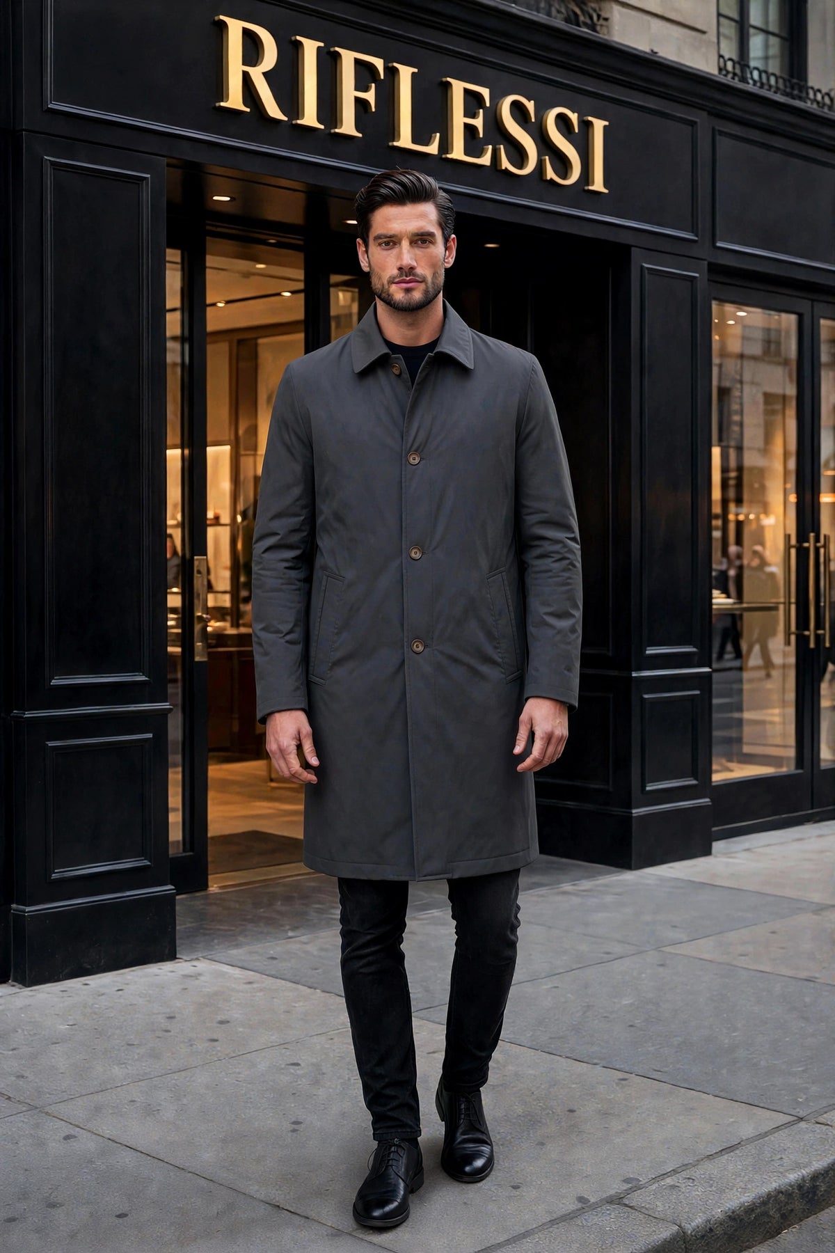 Kired Peak Reversible Cashmere Overcoat — Green / Charcoal