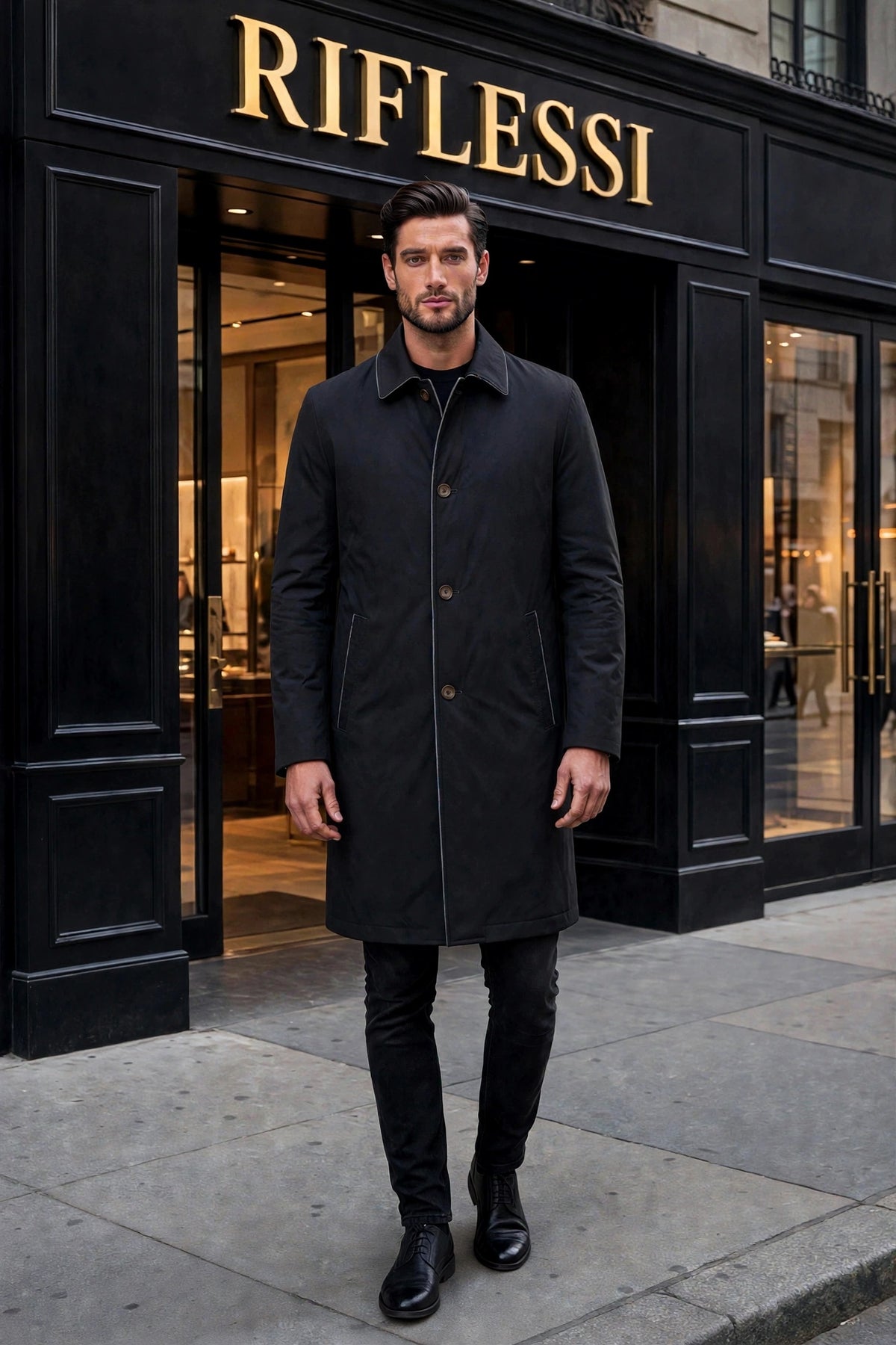 Kired Ines Reversible Overcoat — Black / Light Grey