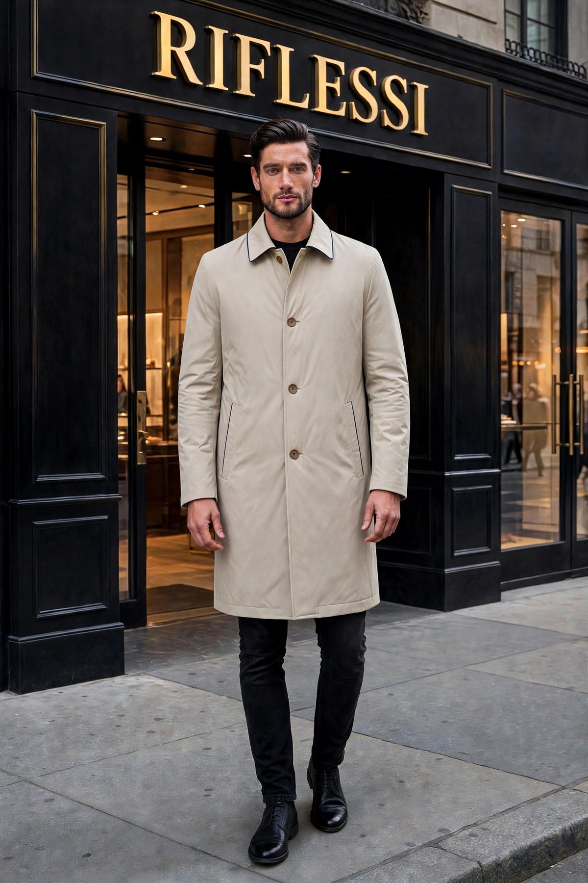Kired Peak Reversible Cashmere Overcoat — Royal Blue / Beige