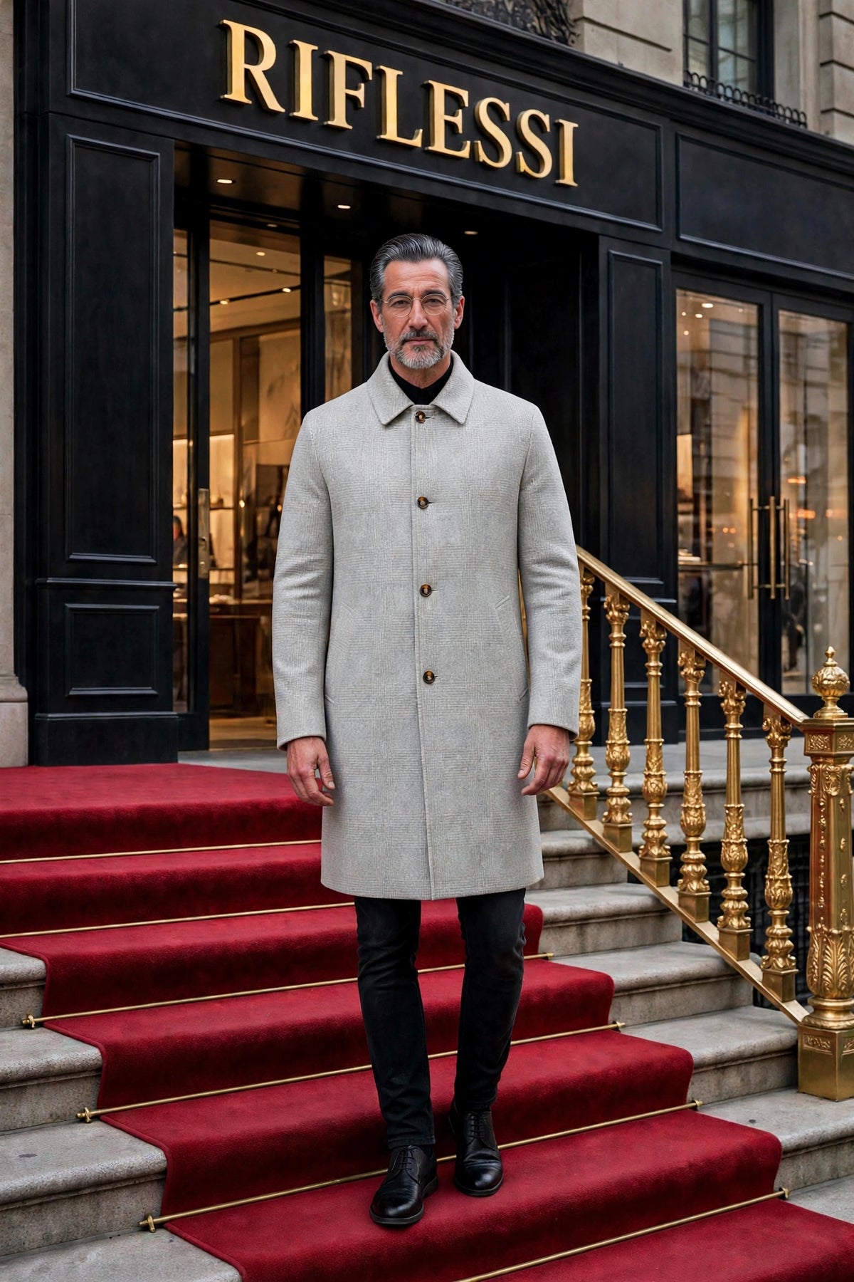 Kired Peak Reversible Cashmere Overcoat — Light Grey Check / Light Grey