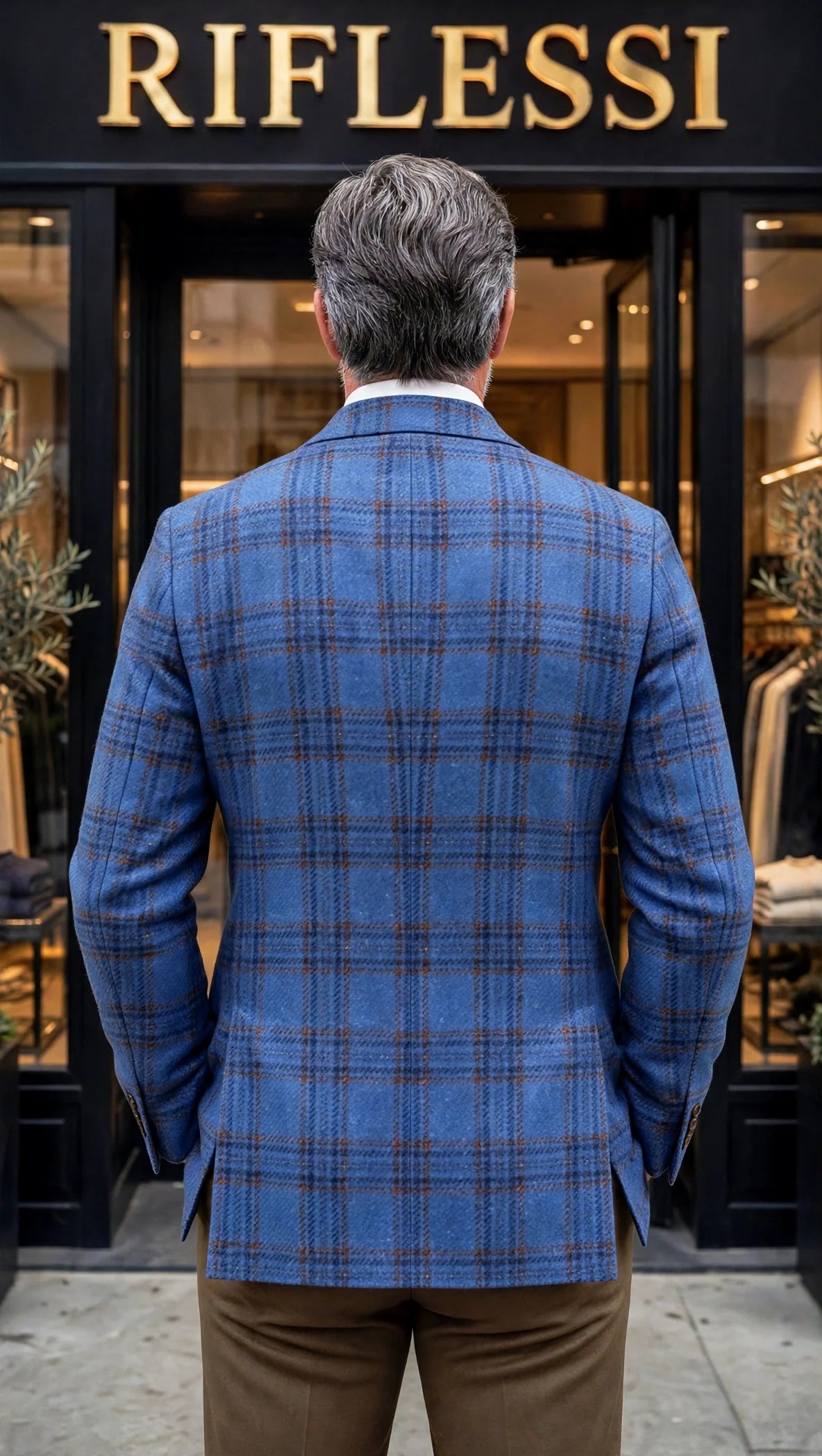 Sartorio Checked Virgin Wool-Silk-Cotton Sport Jacket — Royal Blue/ Orange