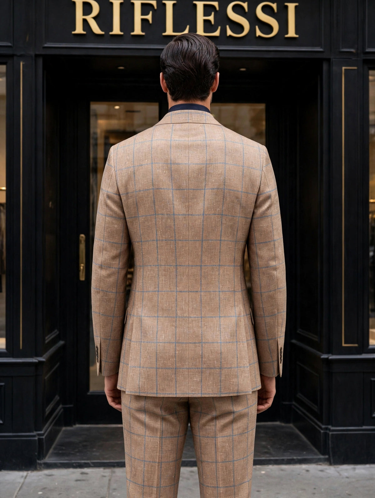 Sartorio Tan Windowpane Virgin Wool Suit