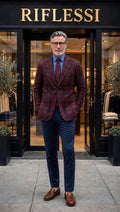 Sartorio Checked Virgin Wool-Silk-Cotton Sport Jacket — Burgundy/ Brown