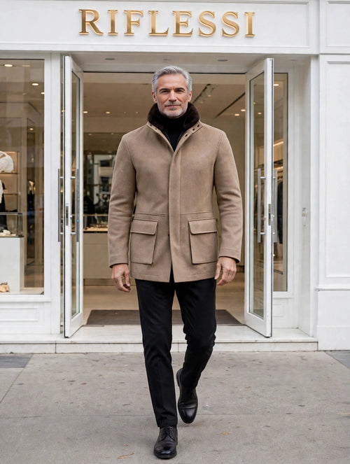 Kired by Kiton MUTP Cashmere Goose Down Overcoat w/ Fur Trim Collar
